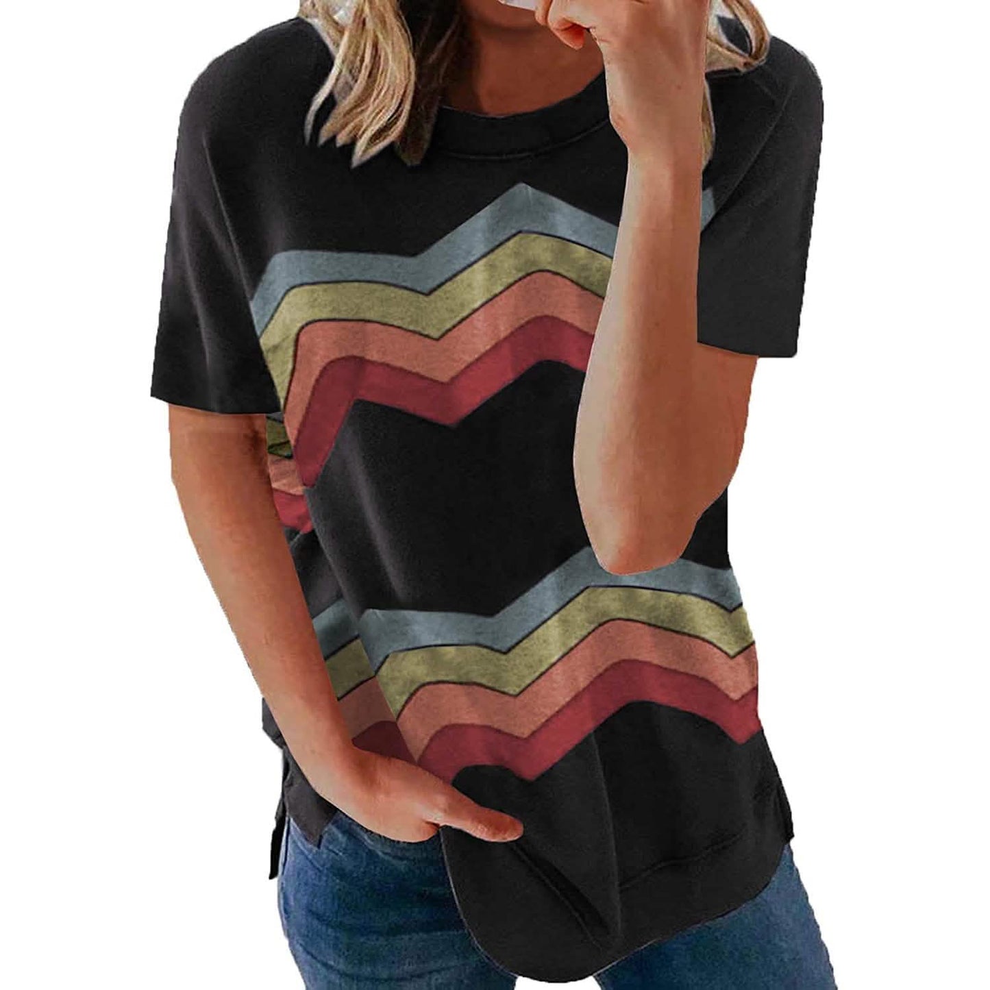 Camiseta Holgada Casual de Cuello Redondo con Gráfico para Mujer