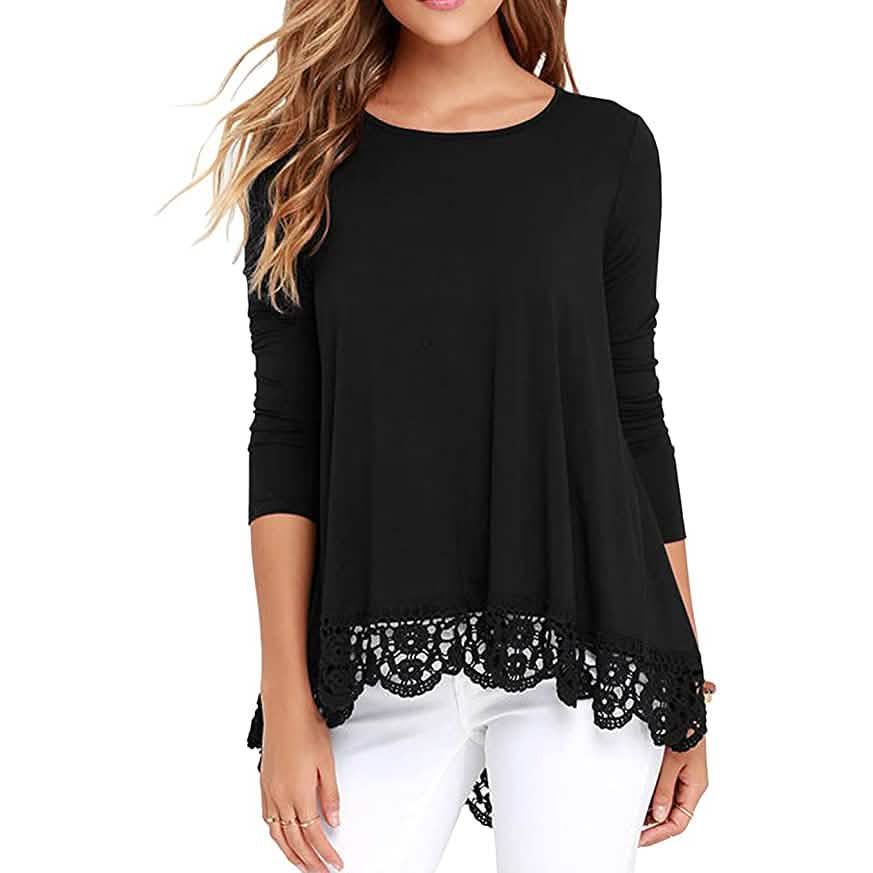 Blusa de manga larga con encaje para mujer