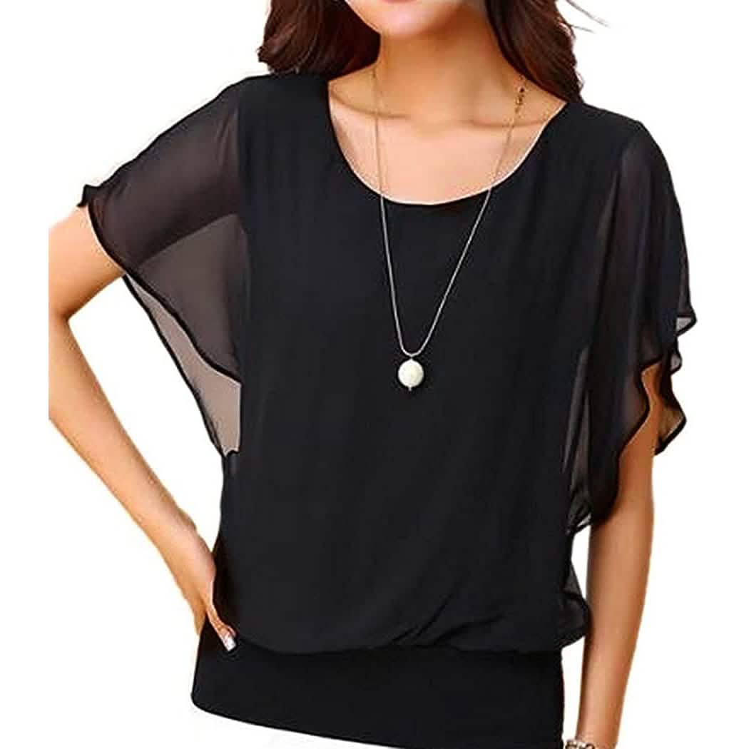Blusa de gasa informal de manga corta para mujer