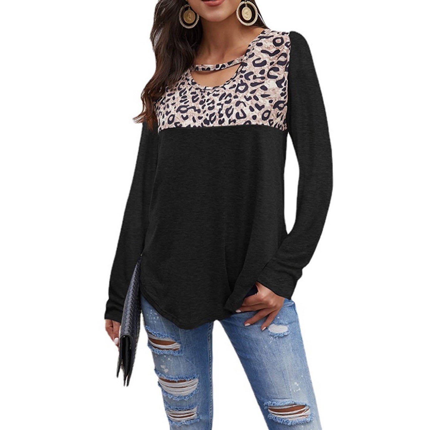 Blusas sueltas de manga larga para mujer, túnica casual con bloques de color