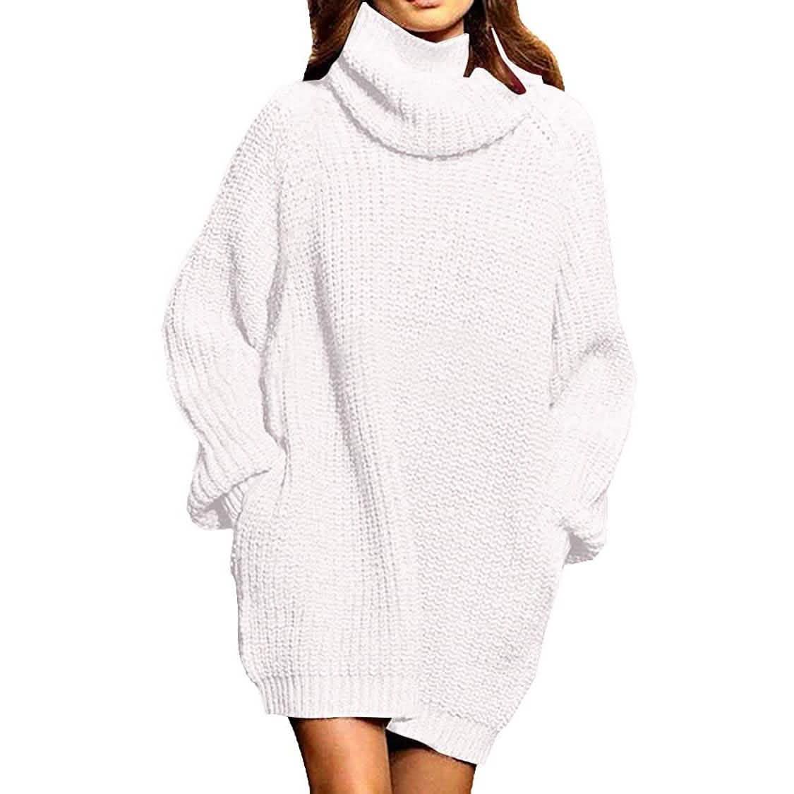 Vestido suelto de cuello alto para mujer, talla grande, tipo jersey largo