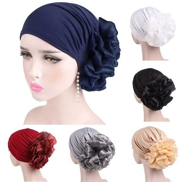 Turbante de mujer de seda láctea con flores
