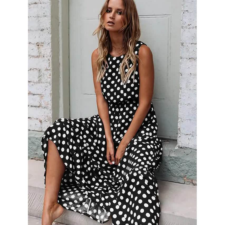 Vestido largo sin mangas de lunares para mujer