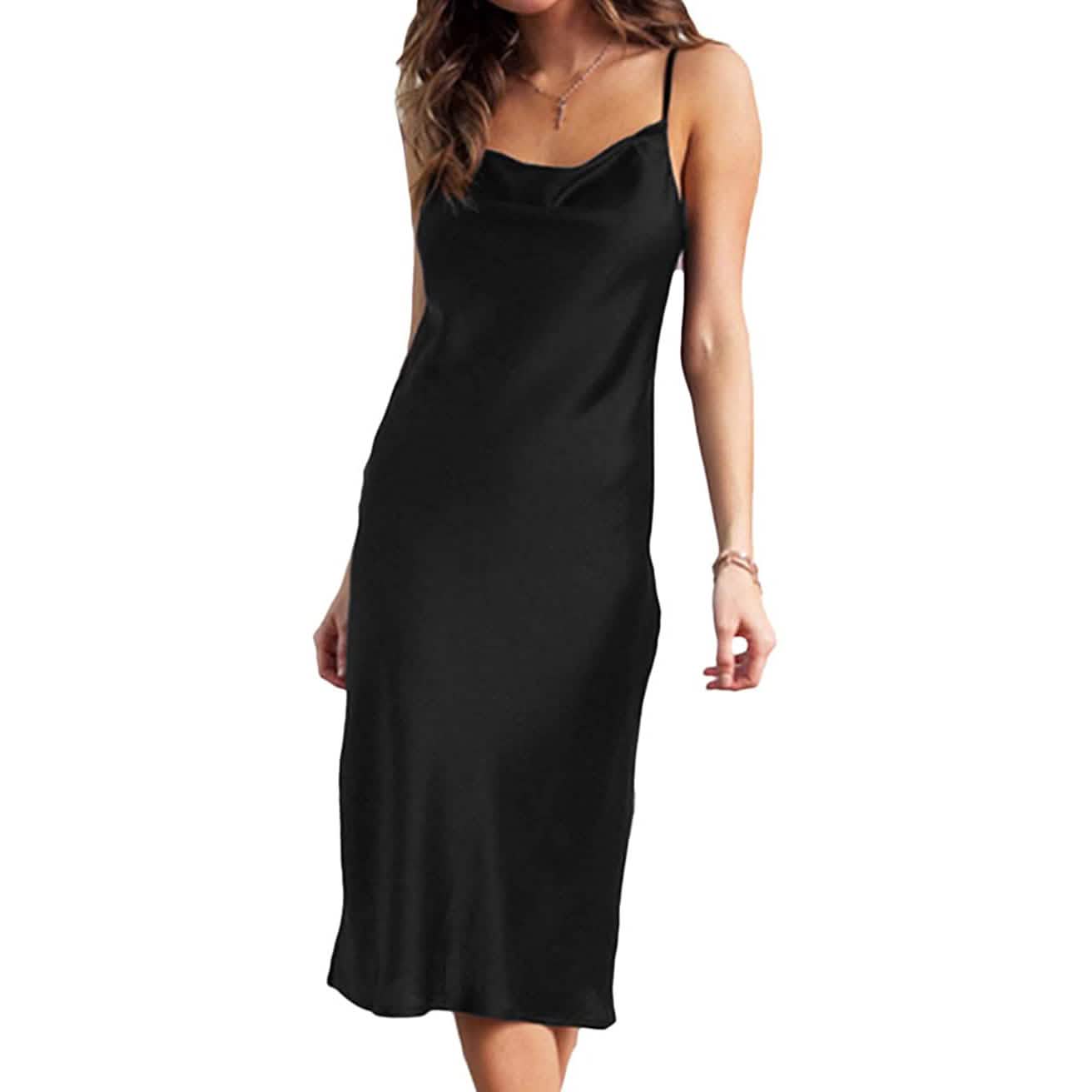 Vestido de satén sin mangas con tirantes finos para mujer