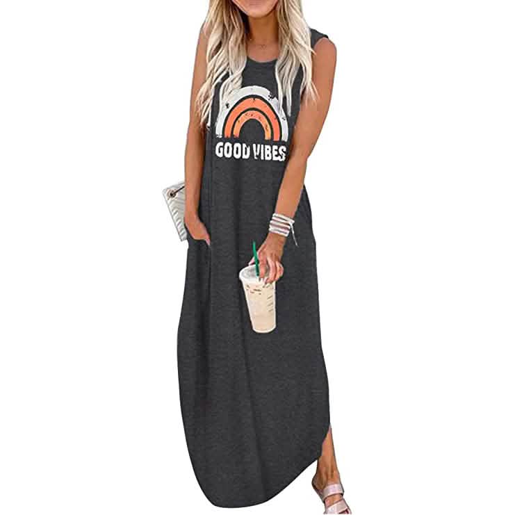 Vestido casual de playa hawaiano de verano "Good Vibes" para mujer