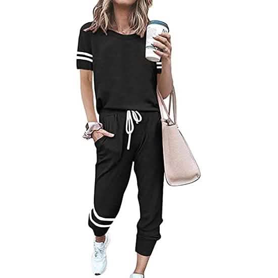 Trajes de dos piezas para mujer, casuales, sudadera de manga corta con bolsillos