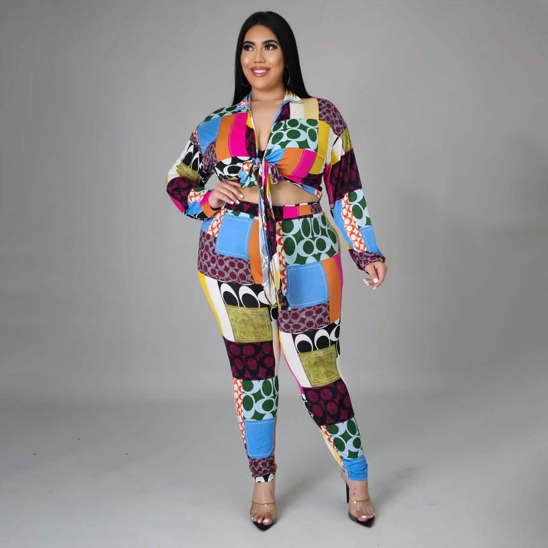 Conjunto elástico de dos piezas para mujer, top corto de manga larga