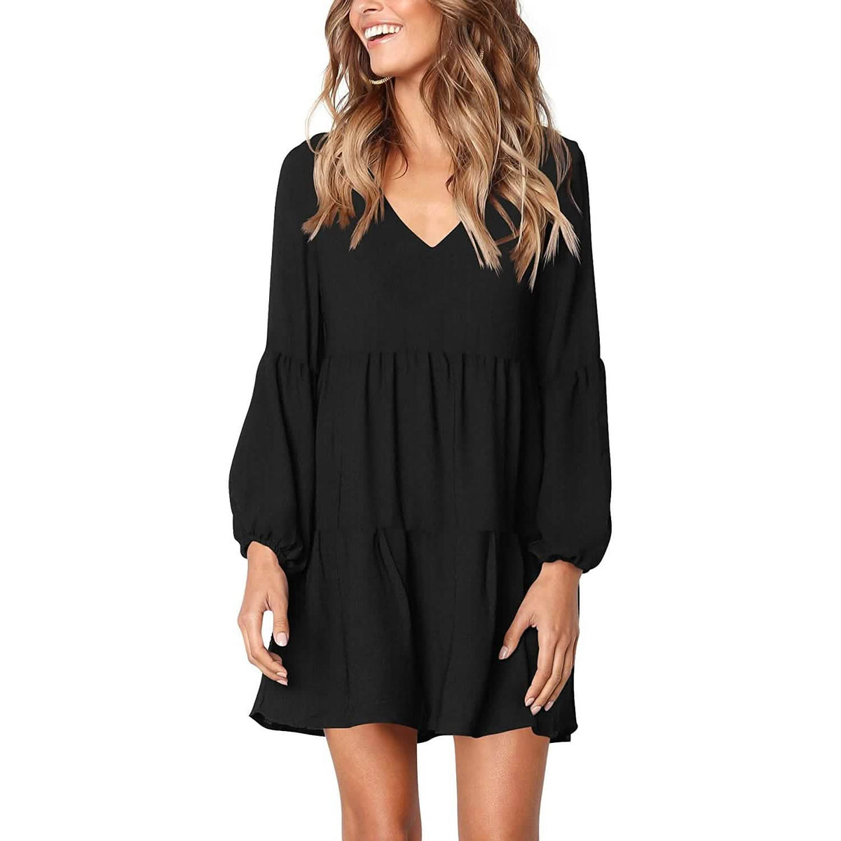 Vestido casual suelto con cuello en V para mujer