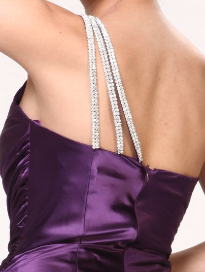 OFERTA - Cinderella Divine 7702 Vestido largo de satén con tirantes de pedrería y un hombro (Talla 2XL)