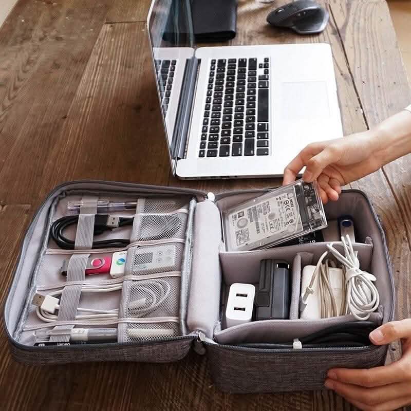 Bolsa con Cremallera y Compartimento para Cables para Almacenamiento de Electrónicos