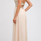Juliet 609 A Line Chiffon Floor Length Gown Cut Out Back