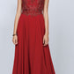 Juliet 657 Cap Sleeves Beaded Bodice A-line Long Dress