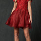 Juliet 861 Floral Embroidered Glitter Mesh Short A-Line Dress