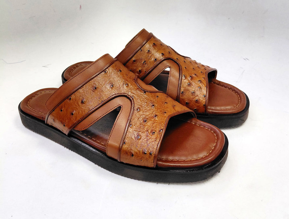 Sandalia de becerro de avestruz colección C - Tan