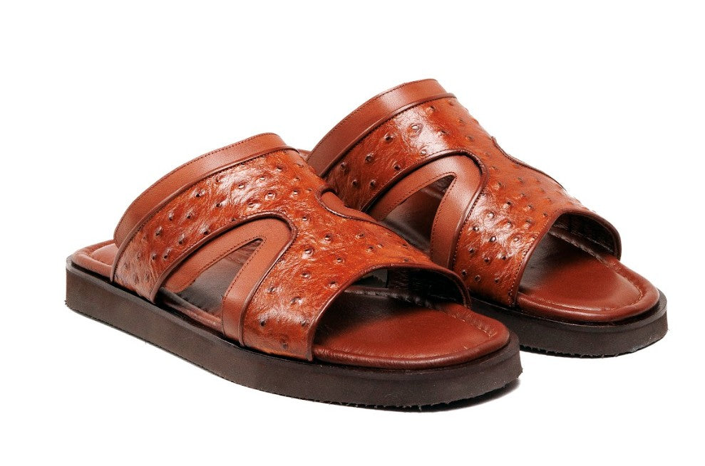Sandalia de becerro de avestruz colección C - Tan