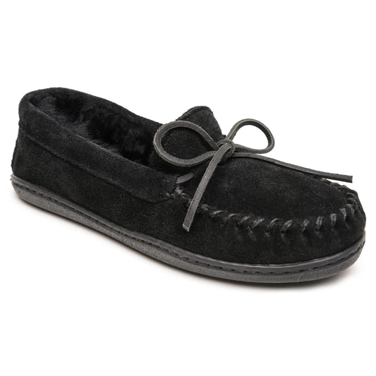 Minnetonka Mocasín de suela rígida de piel de oveja - Pantuflas de mujer