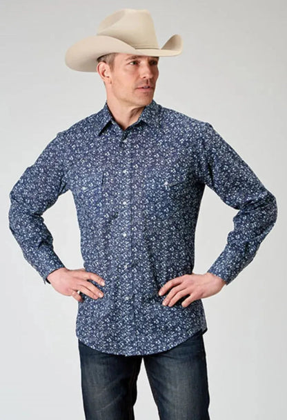 Camisa vaquera de hombre Roper con estampado floral (azul)