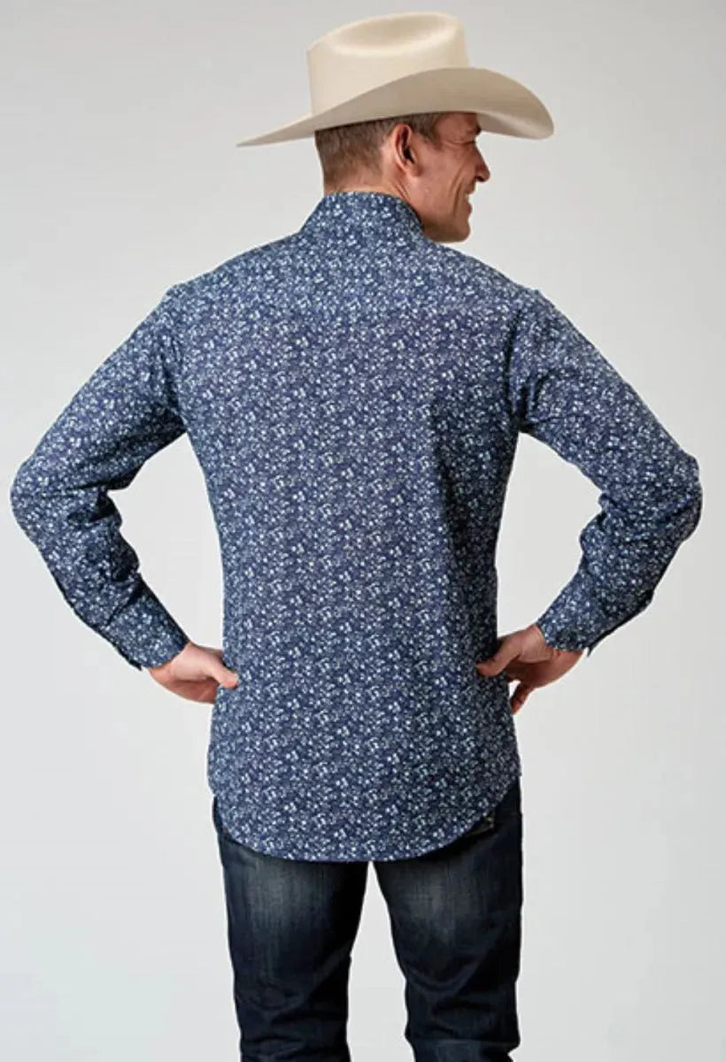 Camisa vaquera de hombre Roper con estampado floral (azul)