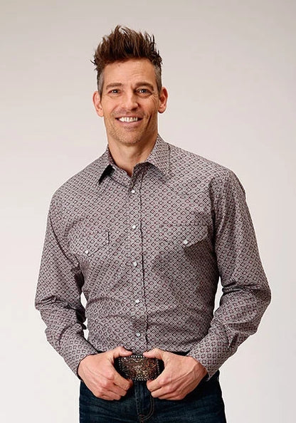 Roper 1888 Retro Print (Wine) - Men's Western Shirt