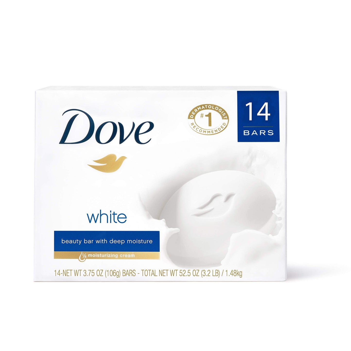 Dove Beauty Bar Limpiador Suave para una Piel Más Suave y Tersa con 1/4 de Crema Humectante Blanco Más Humectante que el Jabón en Barra 3.75 oz 14 Barras