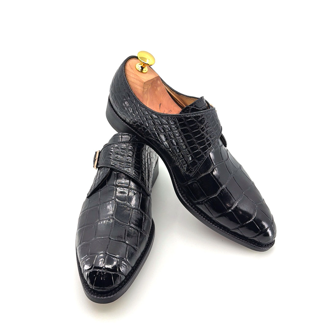Zapato Monkstrap de Cocodrilo Maurice Jersey - Negro