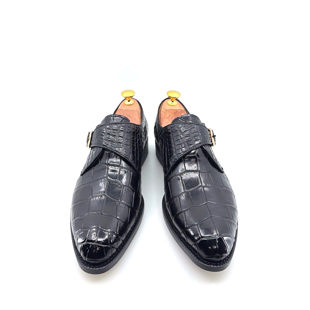 Zapato Monkstrap de Cocodrilo Maurice Jersey - Negro