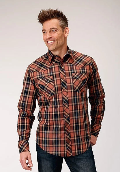 Roper 1853 Dobby Plaid (Marrón) - Camisa Vaquera de Hombre