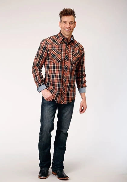 Roper 1853 Dobby Plaid (Marrón) - Camisa Vaquera de Hombre