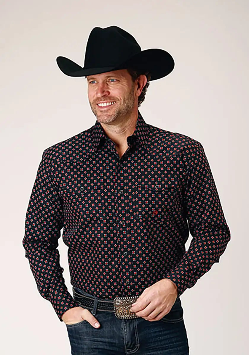 Camisa vaquera de hombre Roper Black Canyon Cottage Foulard (Negro)