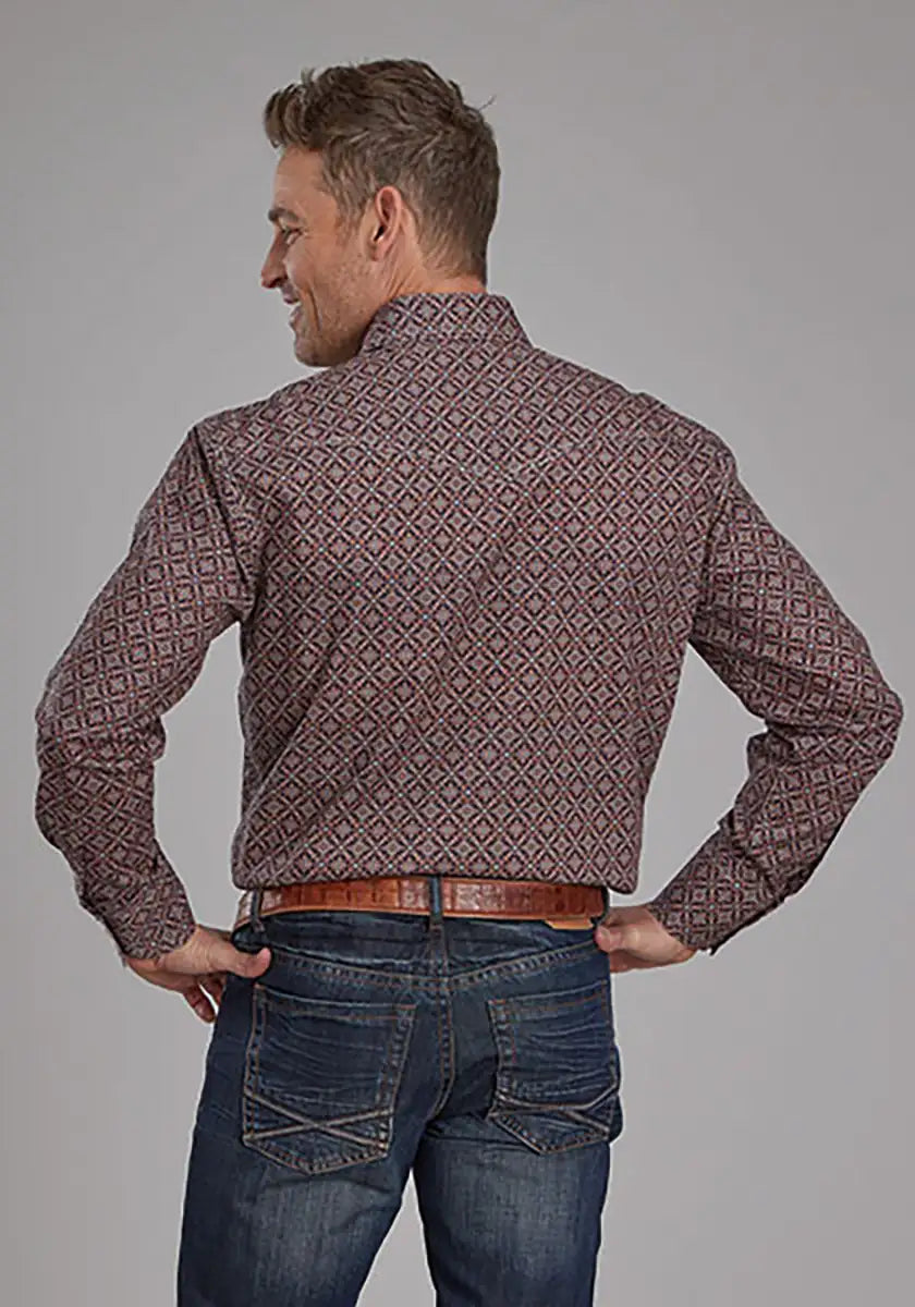 Camisa vaquera para hombre - Roper Fall River Ginger Foulard (Marrón)