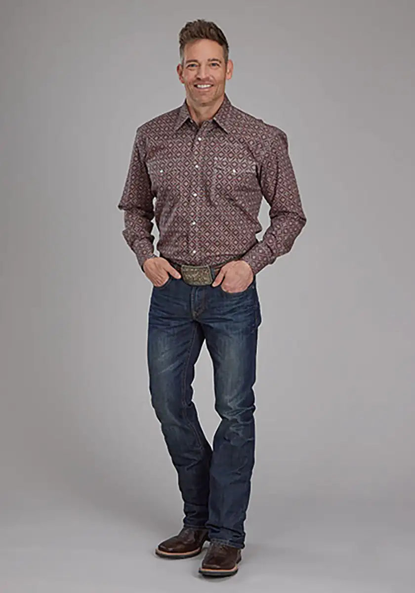 Camisa vaquera para hombre - Roper Fall River Ginger Foulard (Marrón)