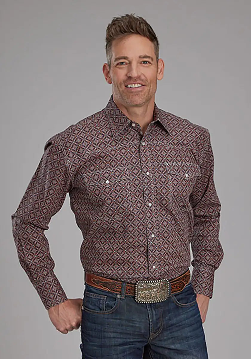 Camisa vaquera para hombre - Roper Fall River Ginger Foulard (Marrón)