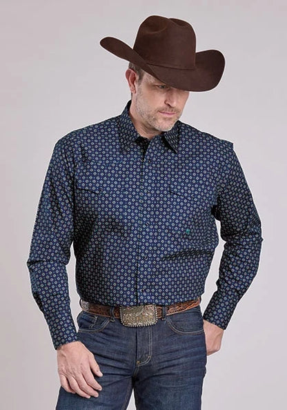 Roper 2584 Pinwheel Foulard (Blue) - Men's Western Shirt