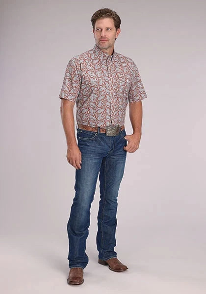 Roper 2499 Clay Paisley (Orange) - Men's Short Sleeve Shirt