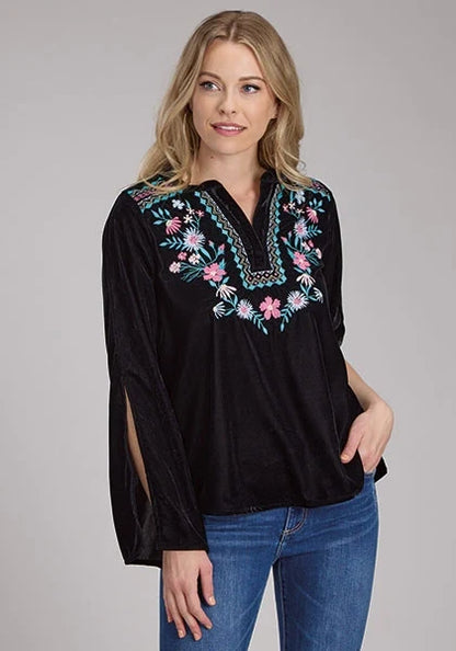 Roper 2335 Poly Velvet (Black) - Women's Western Blouse