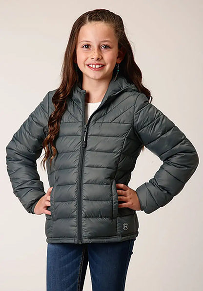 Chaqueta acolchada ligera con capucha Roper para niña (color salvia) - Chaqueta para niños