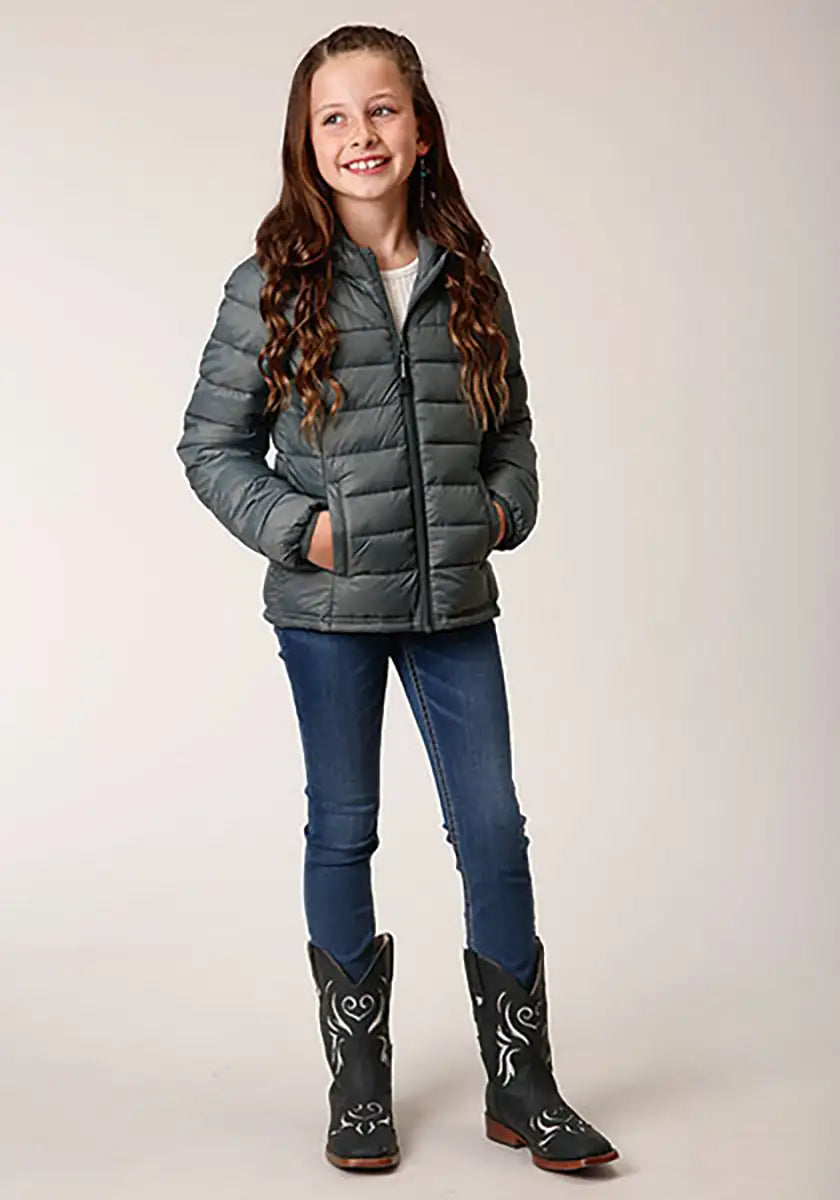Chaqueta acolchada ligera con capucha Roper para niña (color salvia) - Chaqueta para niños