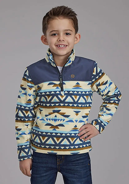 Jersey de microfelpa con estampado azteca Roper para niño (crema/azul marino) - Chaqueta para niños