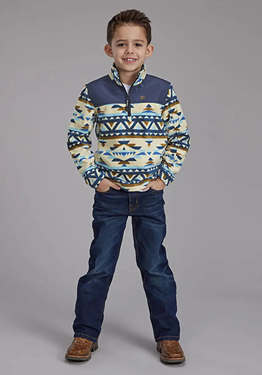 Jersey de microfelpa con estampado azteca Roper para niño (crema/azul marino) - Chaqueta para niños
