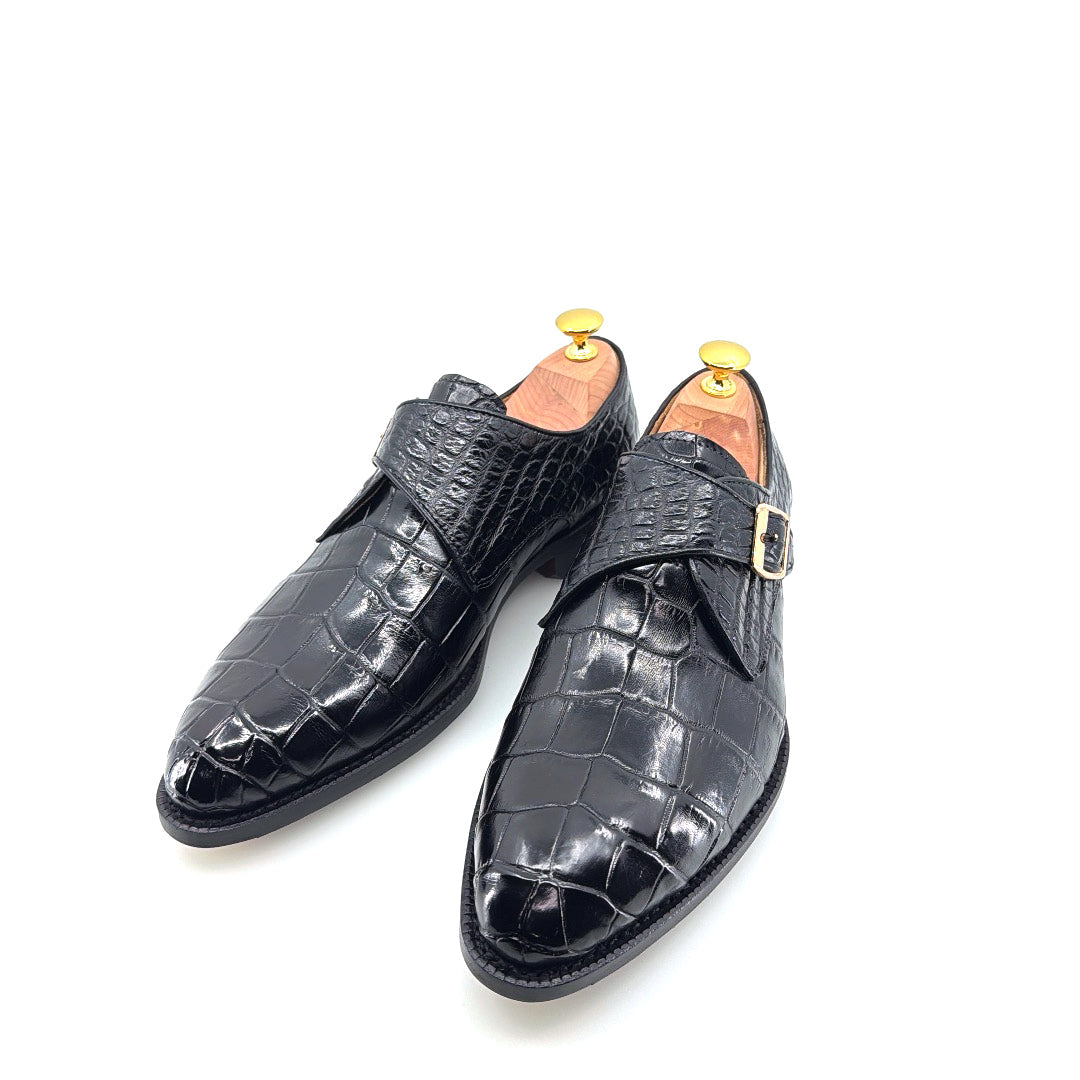 Zapato Monkstrap de Cocodrilo Maurice Jersey - Negro