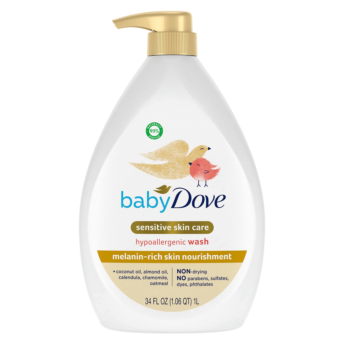 Baby Dove Humectación Piel Sensible Nutrición Piel Rica en Melanin para la Hora del Baño del Bebé Sin Lágrimas y Hipoalergénico 34 oz