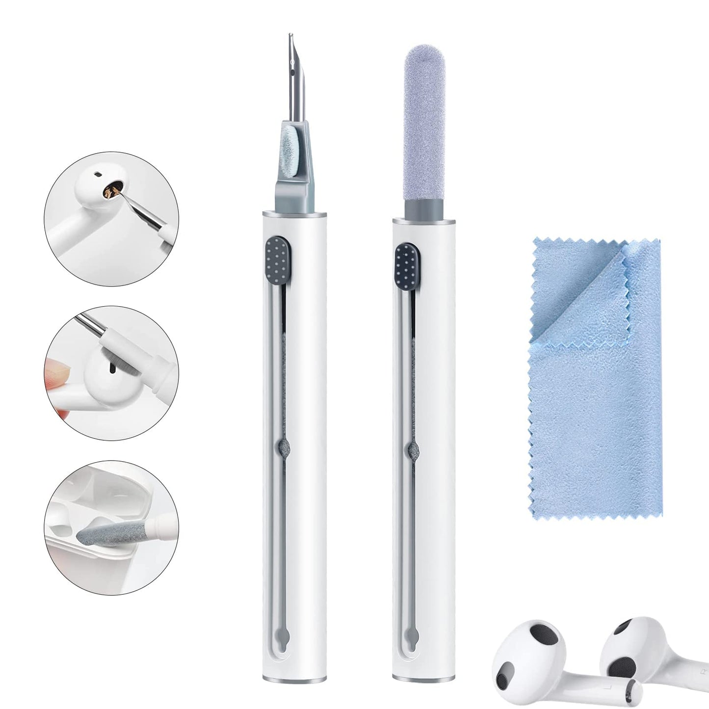 Kit de limpieza de Airpods, Kit de limpieza de auriculares para Airpods Pro 1 2 3, Bolígrafo de limpieza multifunción con cepillo suave y esponja flocada, Adecuado para caja de carga de auriculares Bluetooth, teléfono móvil y auriculares (1 unidad)