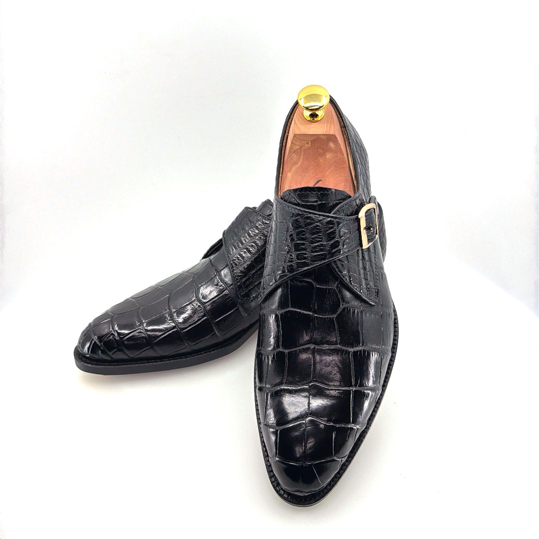 Zapato Monkstrap de Cocodrilo Maurice Jersey - Negro