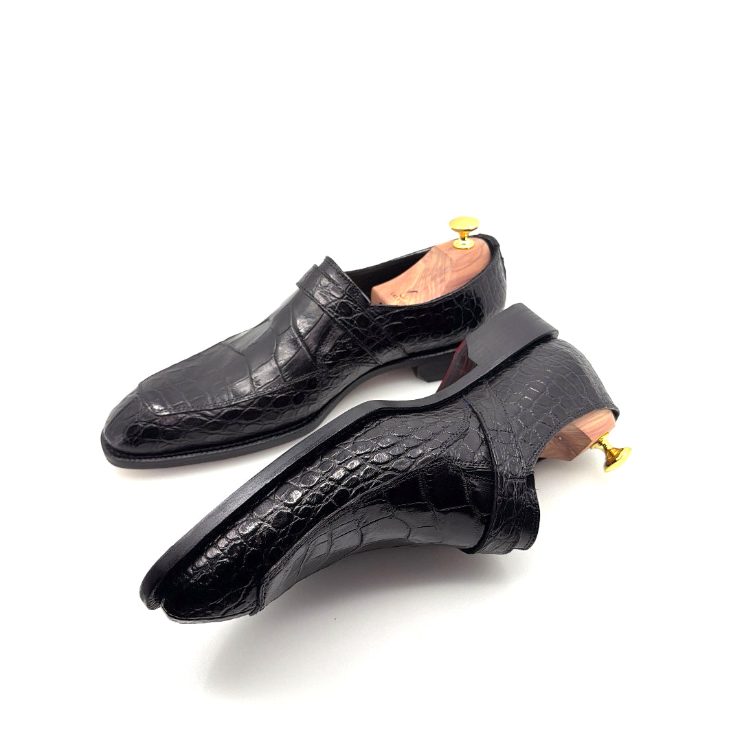 Maurice Sargeant Alligator Monkstrap - Black
