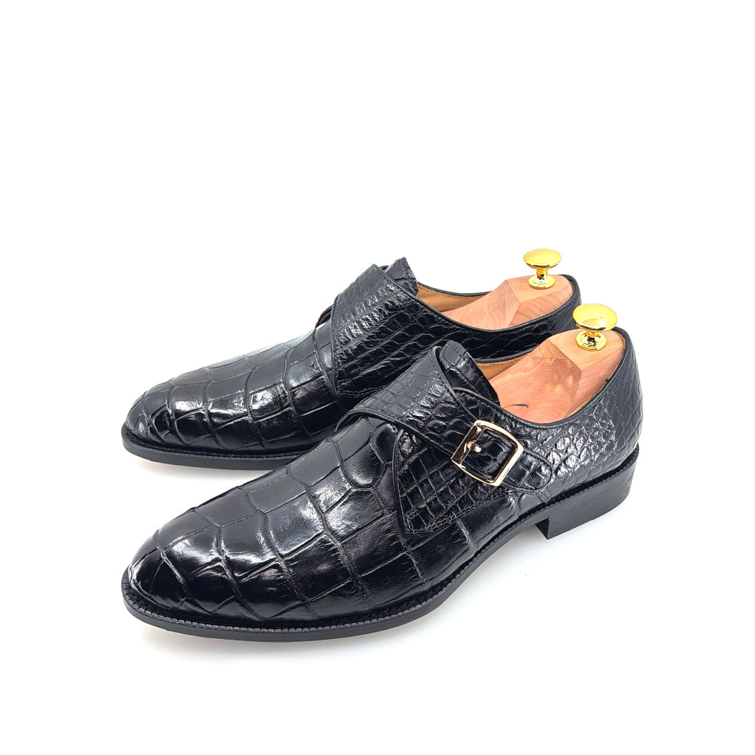 Zapato Monkstrap de Cocodrilo Maurice Jersey - Negro
