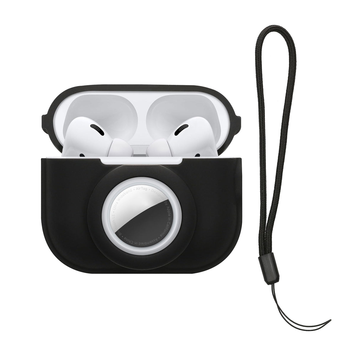 kwmobile Funda Compatible con Apple Airpods Pro 2 Funda con Almacenamiento para Apple Airtag - Cubierta de Silicona - Negro