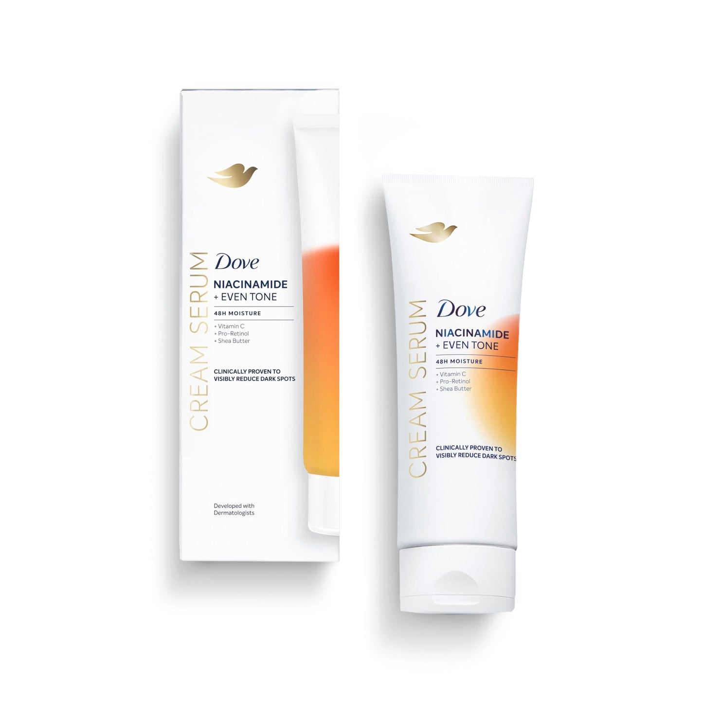 Sérum en crema corporal Dove Niacinamide + Even Tone para manchas oscuras y tono desigual con vitamina C, pro-retinol y manteca de karité, loción de 8 oz