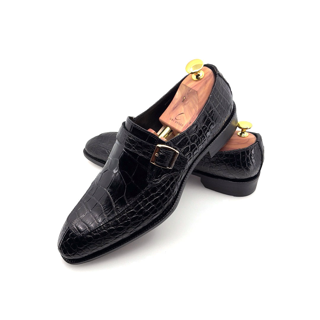 Maurice Sargeant Alligator Monkstrap - Black