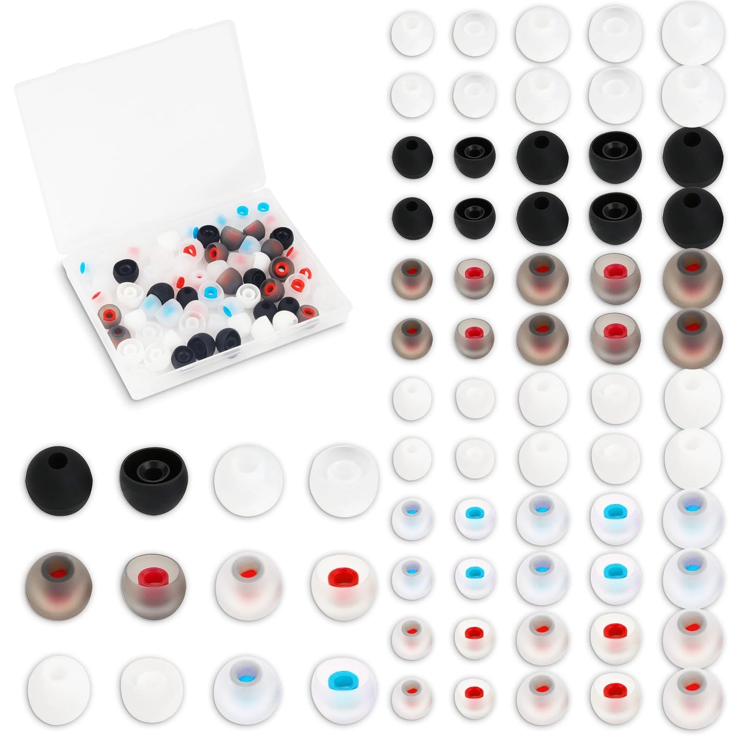 72 puntas de repuesto para auriculares, 3 tamaños, de silicona, para auriculares internos (orificio interior de 4 mm a 5,5 mm), pequeñas, de goma, S/M/L