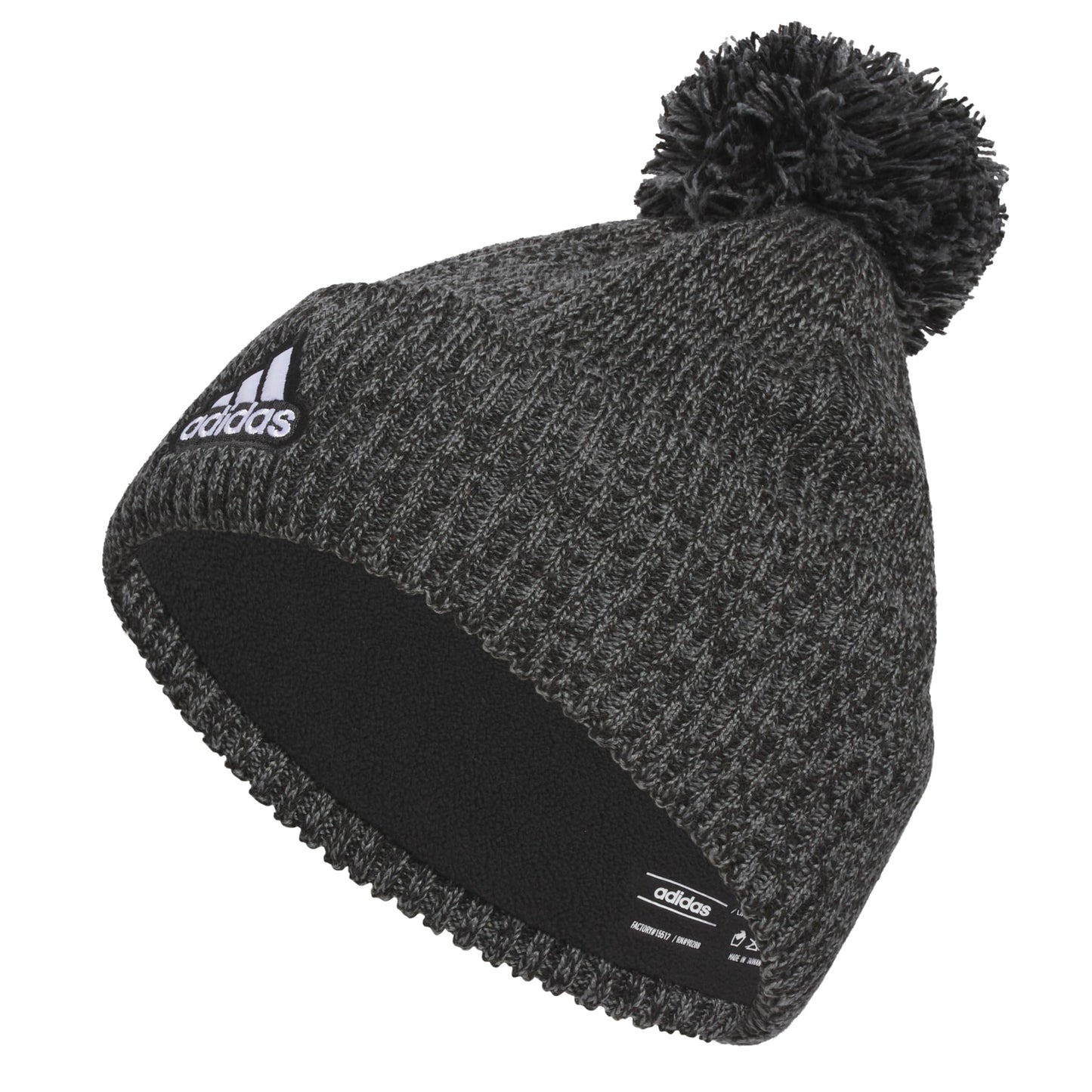 adidas Gorro Beanie Recon Ballie para hombre Ajuste estándar con vuelta Forro polar Sombrero/gorra de punto de invierno con pompón Negro Onix Gris/Negro/Blanco